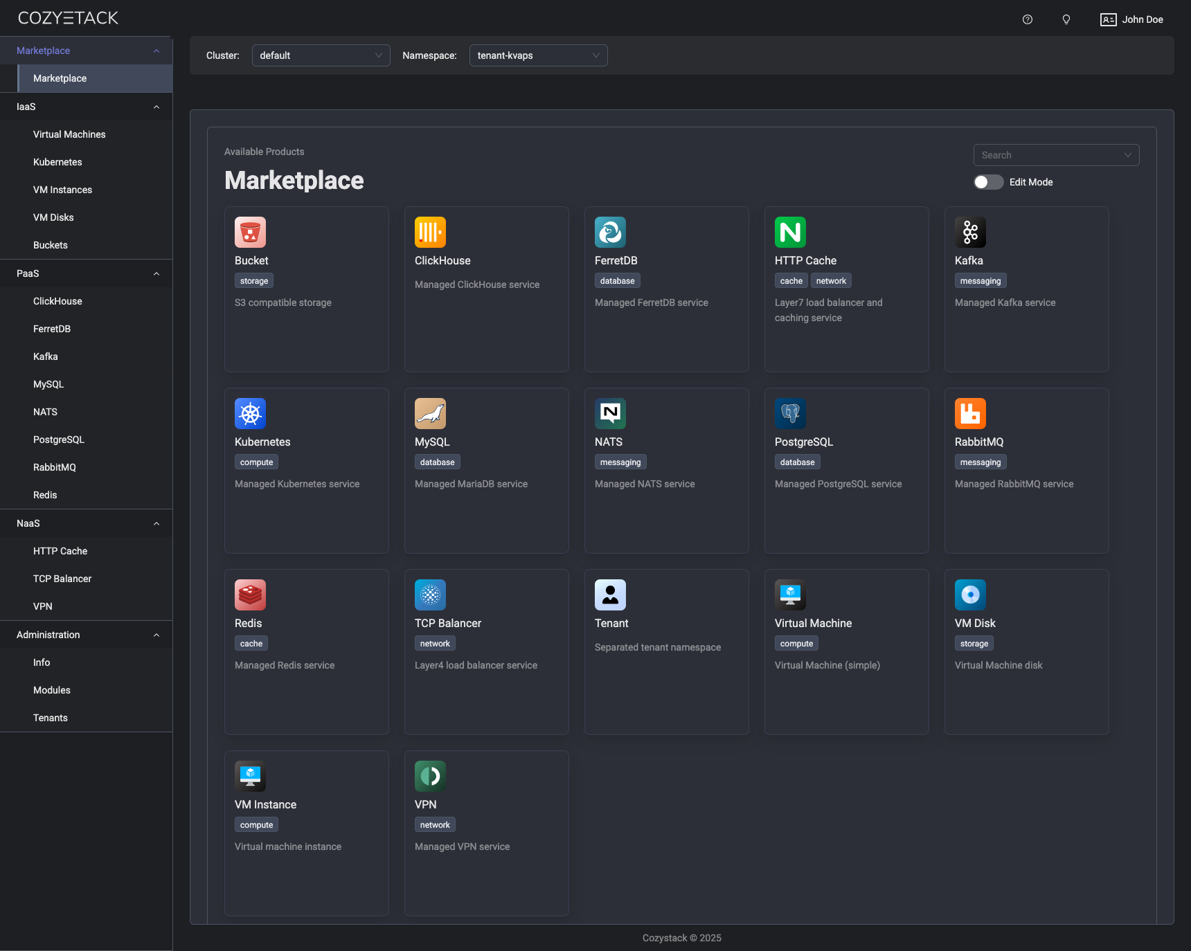 Cozystack user interface